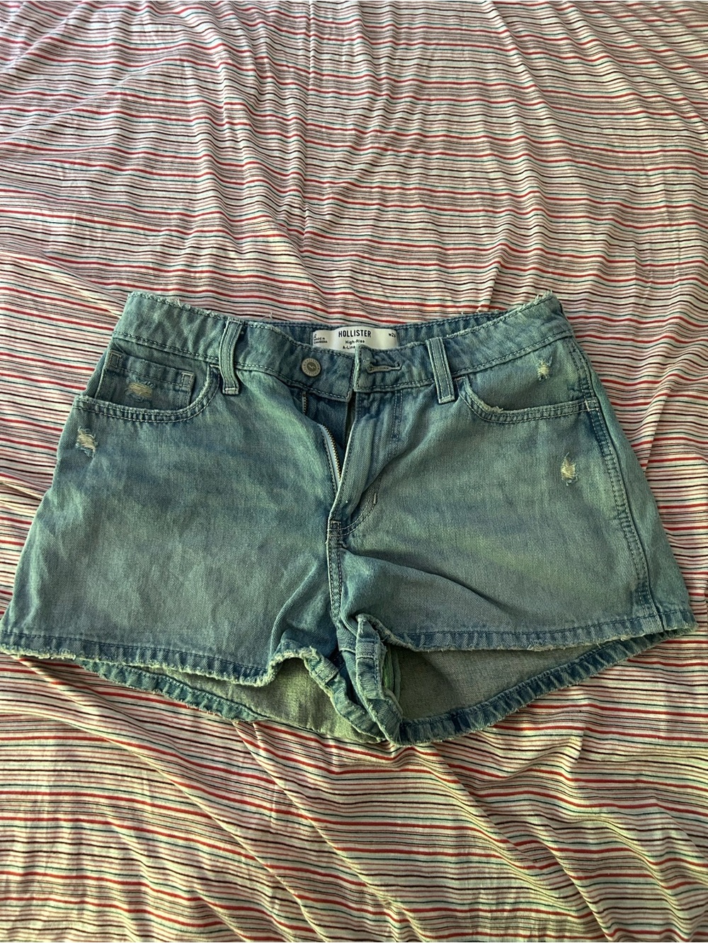 Hollister Light Blue Distressed High Waist Denim Shorts